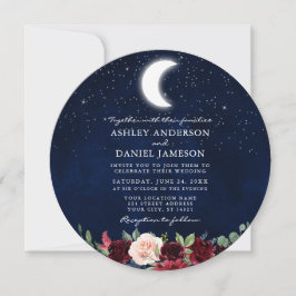 Invitation Étoiles célestes de lune Mariage floral rond