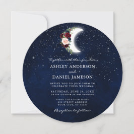 Invitation Étoiles célestes de lune Mariage floral rond
