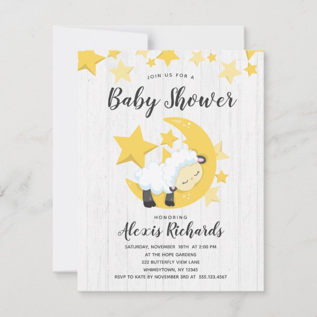 Invitation Étoiles célestes et Baby shower d'agneau Invitatio (Devant)