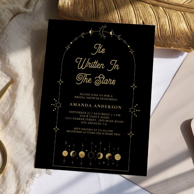 Invitation Étoiles célestes Fête des mariées Lune d'or noir (Créateur téléchargé)