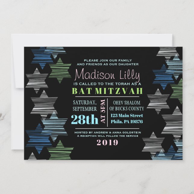 Invitation ÉTOILES CONNECTANT L'Invitation Bat mitzvah (Devant)