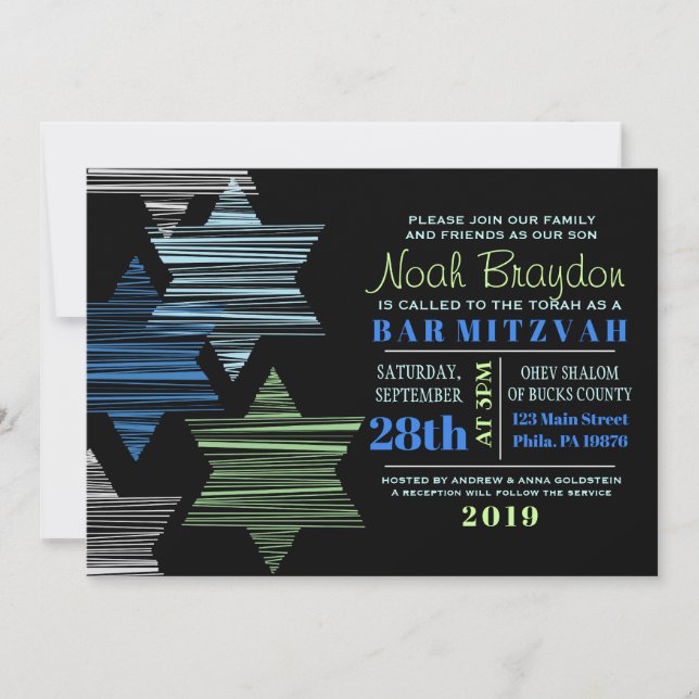 Invitation ÉTOILES CONNECTANT L'Invitation Bat mitzvah À La B (Devant)