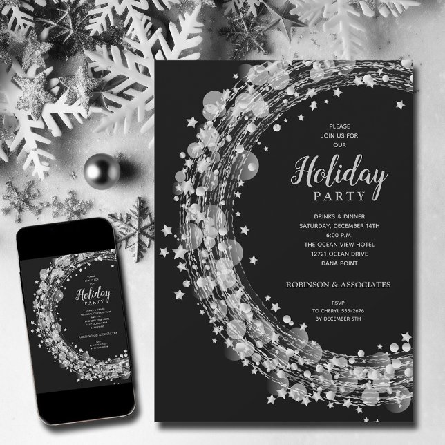 Invitation Étoiles d'argent Noël (Silver Stars Christmas Holiday Invitations - INSTANT DOWNLOAD and/or PRINTED)
