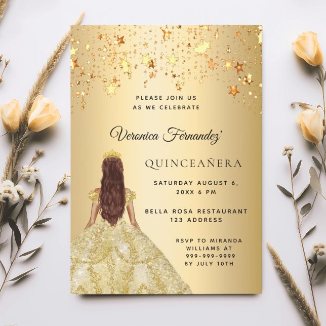 Invitation étoiles de la robe or Quinceanera (Créateur téléchargé)