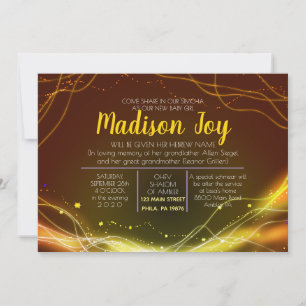 Invitation ÉTOILES DE NEON GLOWING Jewish Baby Naming Invitat