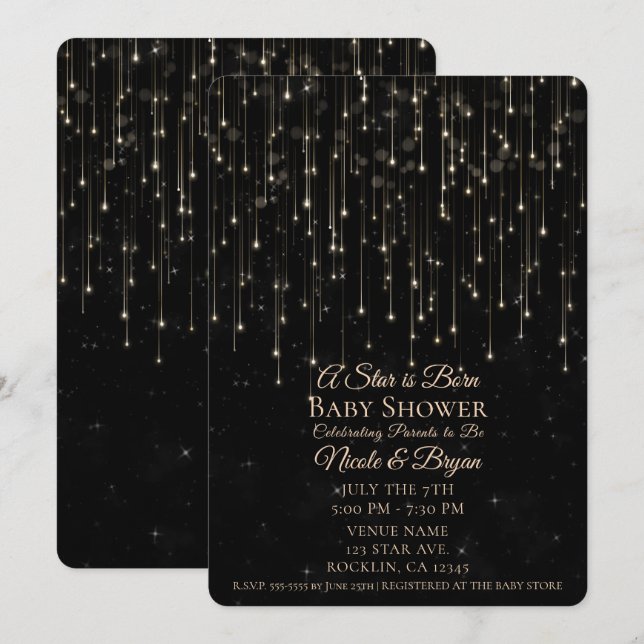 Invitation Étoiles de tir étincelantes Une étoile est née Bab (Devant / Derrière)
