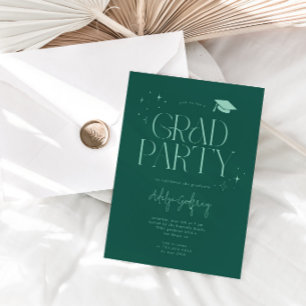 Invitation Étoiles de typographie moderne verte Fête de fin d