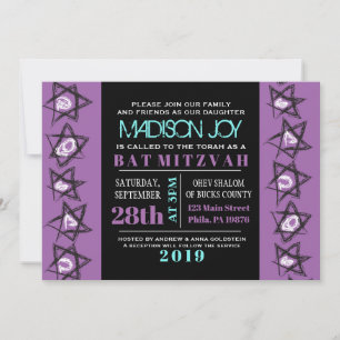 Invitation ÉTOILES DESSINÉES À LA MAIN Bat Bar Mitzvah Invita