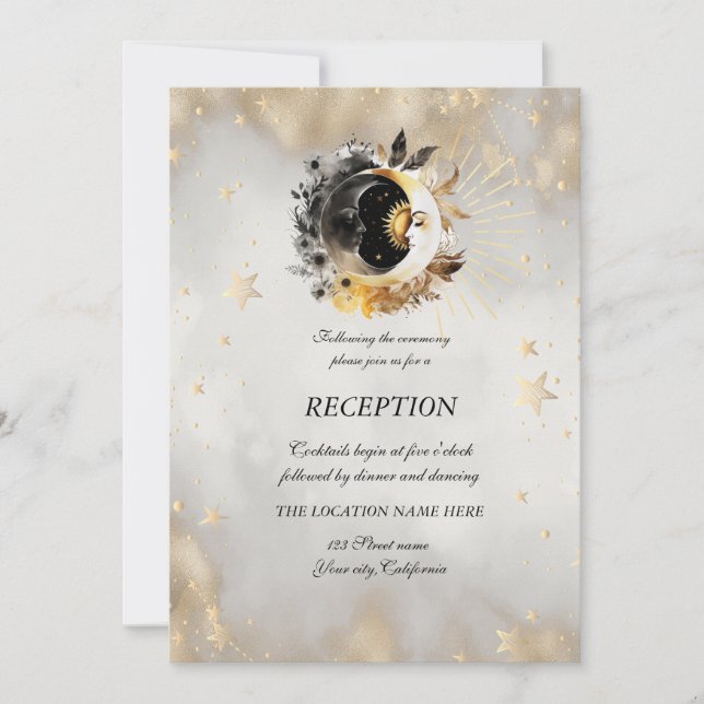 Invitation Étoiles d'or céleste Fleurs de lune (Devant)