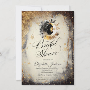 Invitation Étoiles d'or céleste Lunes Fête des mariées foncée