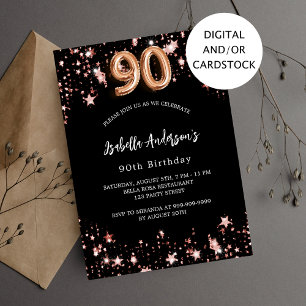 Invitation étoiles d'or rose noir 90e anniversaire