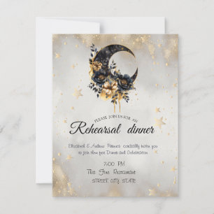 Invitation Étoiles dorées célestes Fleur de lune