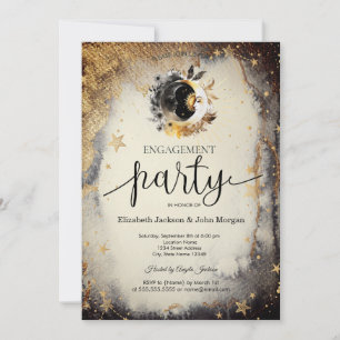 Invitation Étoiles dorées célestes Lunes Fiançailles sombres