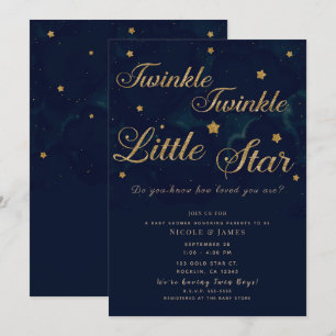 Invitation Étoiles Dorées Ciel Nuit Bleu Foncé Baby Shower Ju