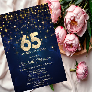 Invitation Étoiles Dorées Élégantes Fête d'anniversaire 65 an
