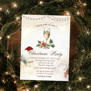 Invitation Étoiles dorées,Lumières,Holly Berry Champagne Noël