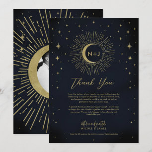Invitation Étoiles dorées Nuit Celeste Soleil éclaté Lune Mer