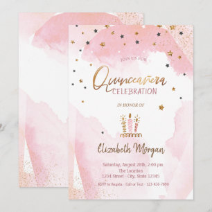 Invitation Étoiles Dorées,Quinceanera Ombre Bougies