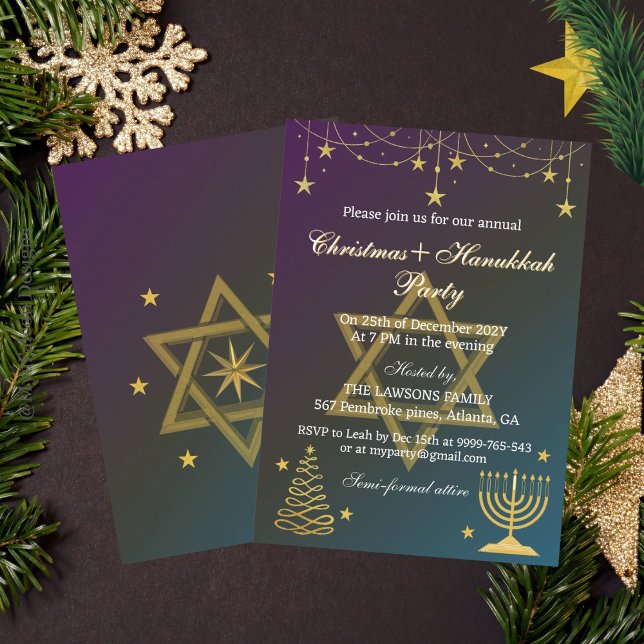 Invitation Étoiles éblouissantes Noël-Hanoukka Party Invitati (Créateur téléchargé)