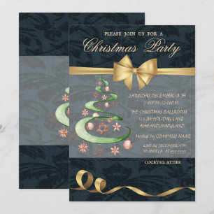 Invitation Étoiles élégantes Arbre de Noël,Boules,Ruban, Noël
