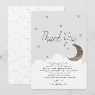 Invitation Étoiles et crecents Lune gris Baby shower Merci