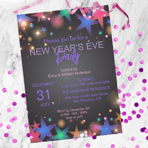 Invitation Étoiles et lumières vibrantes sur la fête du Nouve