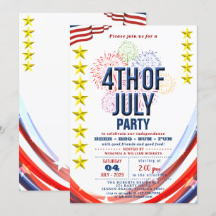 Invitation Étoiles et rayures avec Fireworks 4 juillet Fête