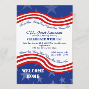 Invitation Étoiles et rayures Bienvenue à la maison Militaire