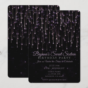 Invitation Étoiles Filantes Étincelantes Fête Violette pour l