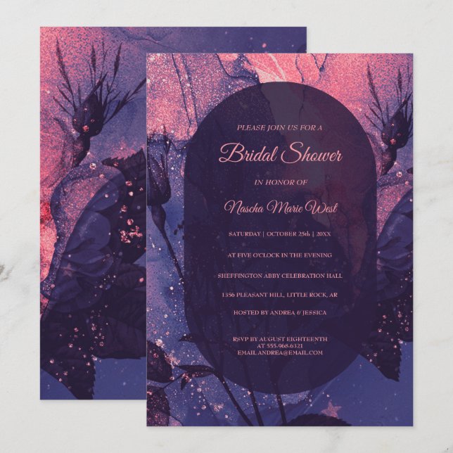 Invitation Étoiles florales violettes et roses Alt Goth Fête  (Devant / Derrière)