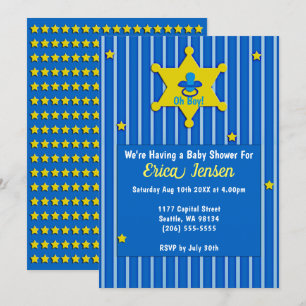 Invitation Etoiles Jaunes et Pacifier Baby Boy Douche