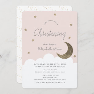 Invitation Étoiles & Lune Blush Rose fille Christening