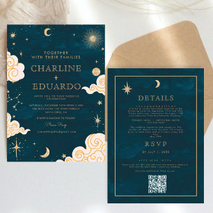 Invitation Étoiles mystiques Lune Céleste Qr Code Mariage