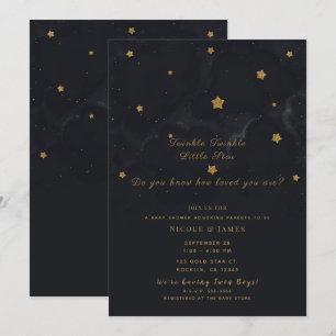 Invitation Étoiles Noires Dorées Ciel Nuit Sombre Baby Shower