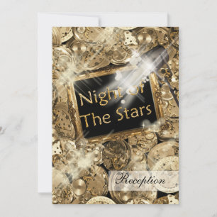 Invitation Étoiles noires hollywoodiennes en or
