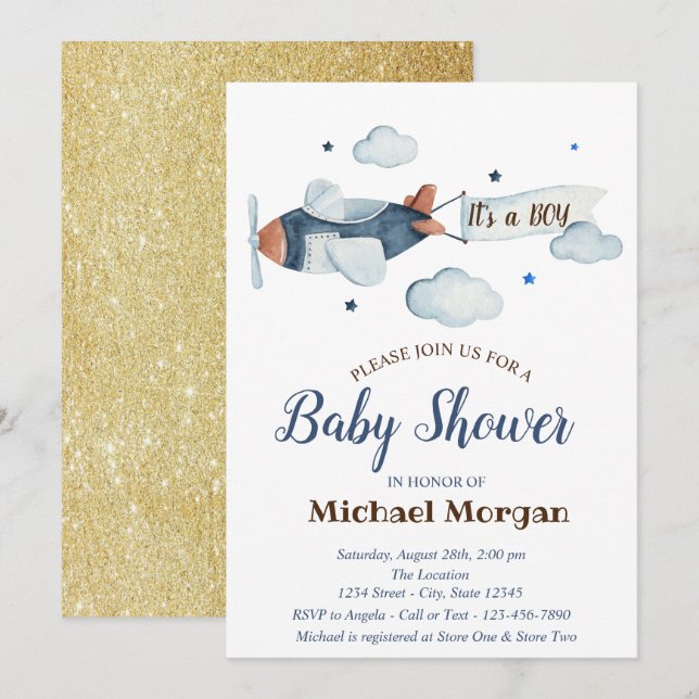Invitation Etoiles, Nuages, Baby shower de Parties scintillan (Devant / Derrière)