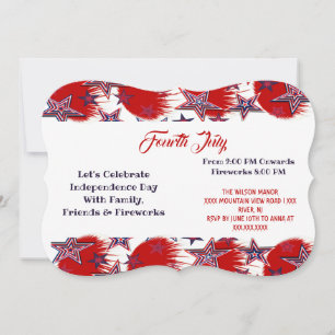 Invitation Etoiles patriotiques 4 Juillet Feu d'artifice Roug
