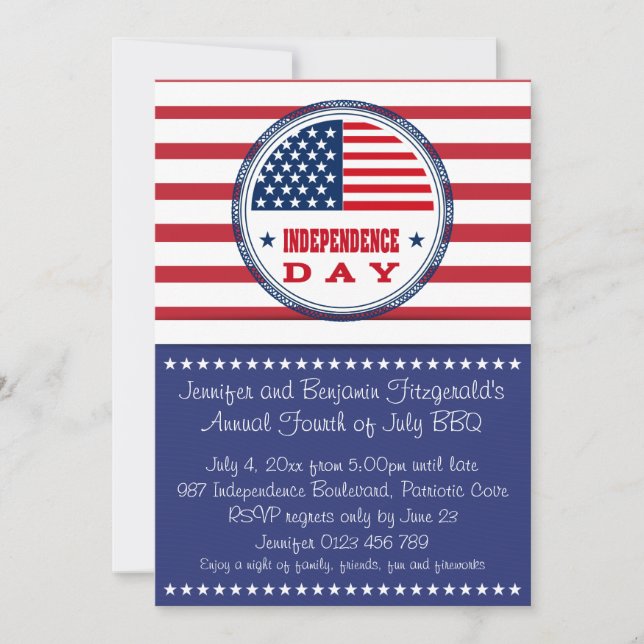 Invitation Étoiles patriotiques et stries 4 juillet BBQ (Devant)