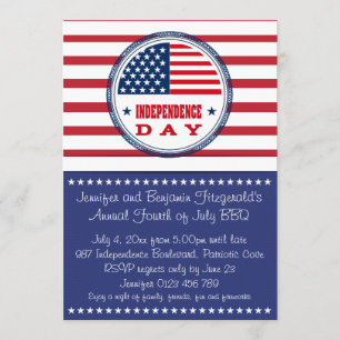 Invitation Étoiles patriotiques et stries 4 juillet BBQ