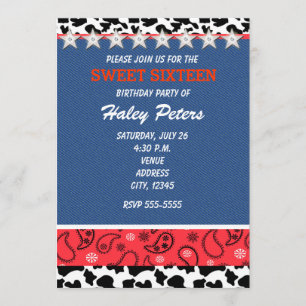 Invitation Étoiles rustiques de campagne et bandana à motif i