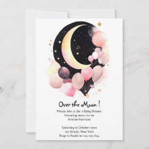 Invitation Étoiles scintillantes : Lune et étoiles Bébé Fille