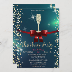 Invitation Étoiles, Verre de Champagne, Compagnie de Noël Bow