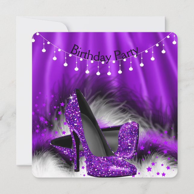 Invitation Étoiles violettes hauts talons lumières fête d'ann (Devant)