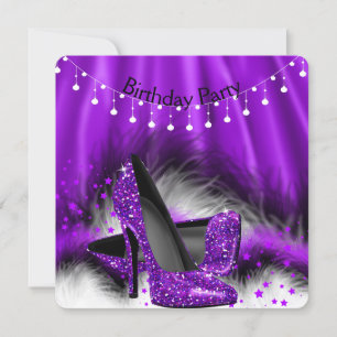 Invitation Étoiles violettes hauts talons lumières fête d'ann