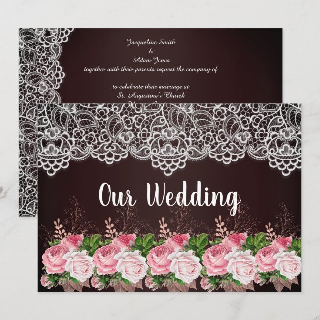 Invitation Étonnant Arrière - plan noir rose Mariage de dente (Devant / Derrière)