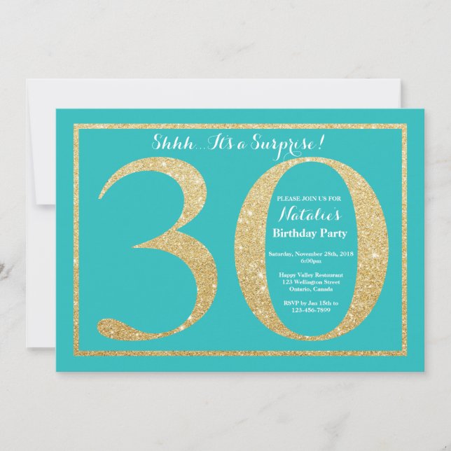 Invitation Étonnez le 30ème anniversaire Teal et les parties (Devant)