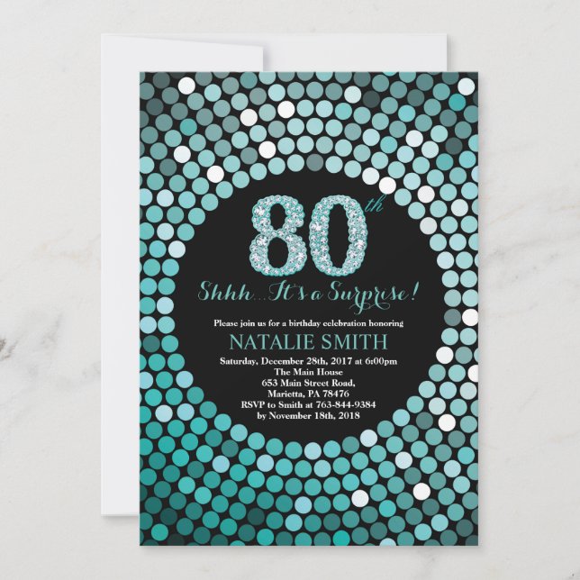 Invitation Étonnez le quatre-vingtième noir d'anniversaire et (Devant)