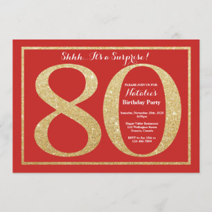 Invitation Étonnez le quatre-vingtième rouge d'anniversaire