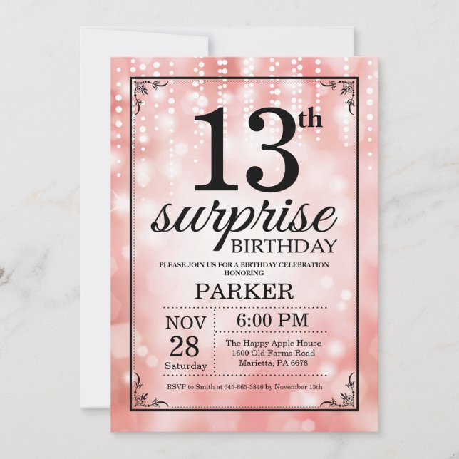 Invitation Étonnez les 13èmes parties scintillantes de rose (Devant)