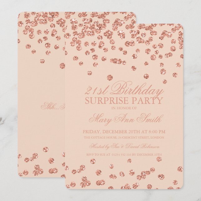 Invitation Étonnez l'or rose du 21ème anniversaire rougissent (Devant / Derrière)